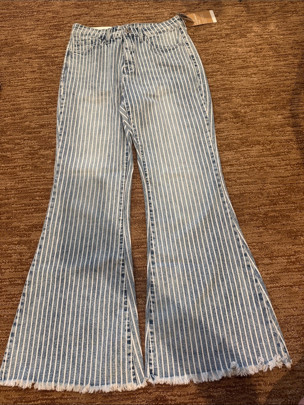 High-Rise Blue Striped Flare Jeans for Women